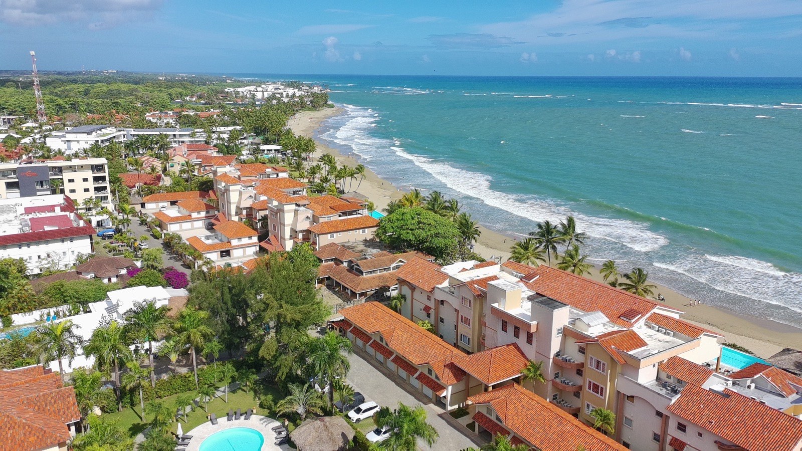 Cabarete from the air — the town, the sand and turquoise water